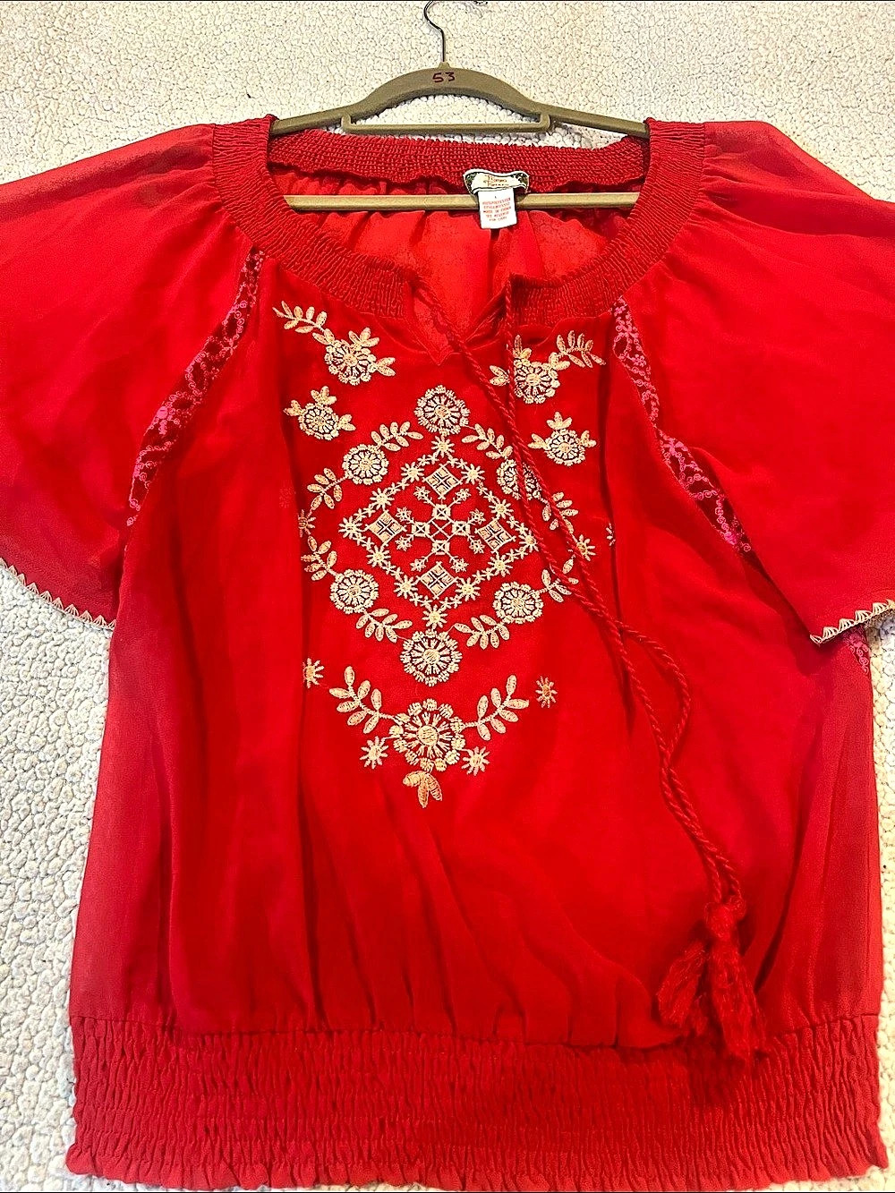 Flying Tomato Embroidered Tunic in Red Large Like New
